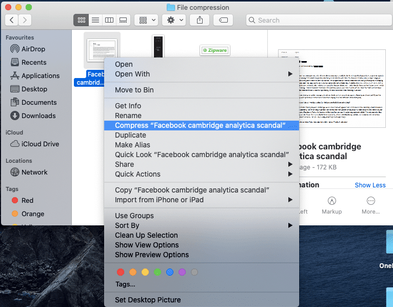 zip a file folder for an attachment on mac